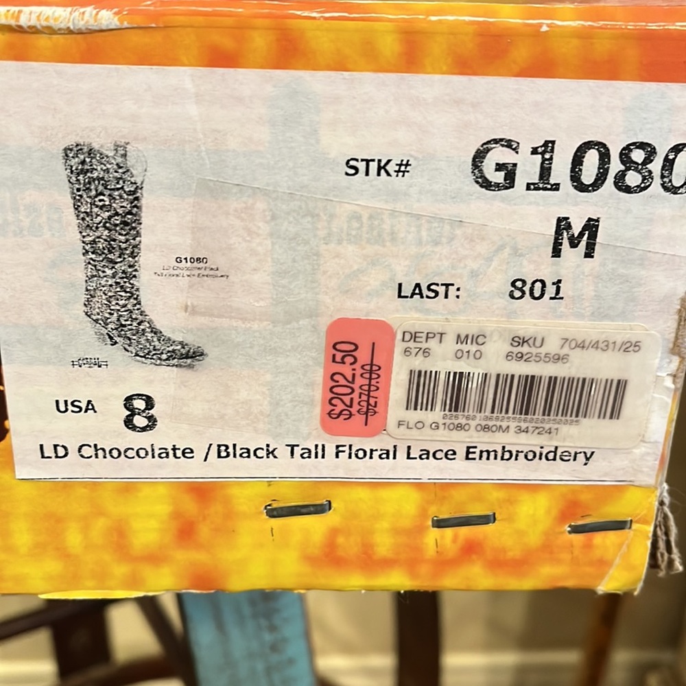 Corral LD Choc Black Tall Floral Lace Embroidery Boots - Picture 13 of 16